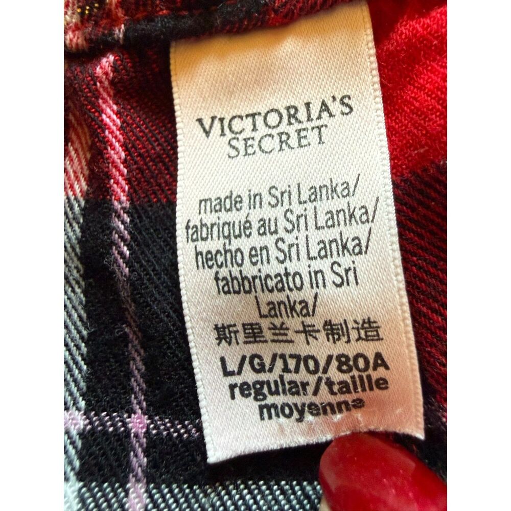 Victoria’s Secret Red Plaid Flannel Pajama Pants L Gold Lurex Sparkle Lounge - Picture 7 of 7